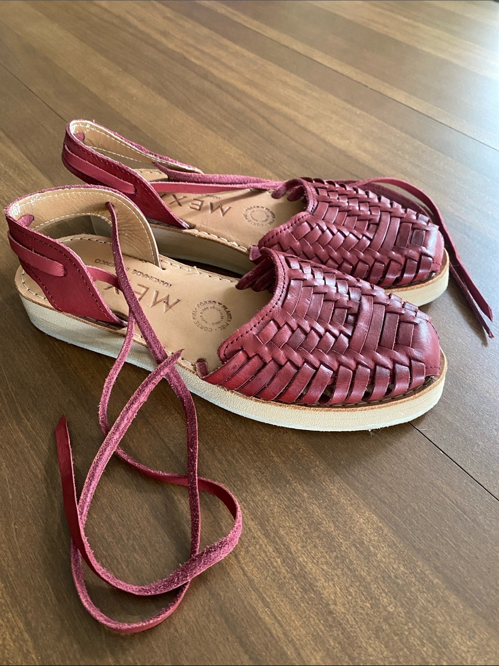Mexas Burgundy Woven Leather Sandals